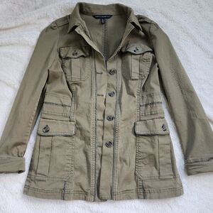 White House Black Market Olive Utility Jacket with Structured Shoulders